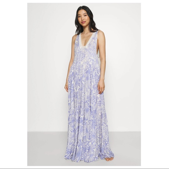 FREE PEOPLE BOHO FLOWY MAXI DRESS BOHEMIAN FLORAL SLEEVELESS V-NECK DRESS A2C - Picture 9 of 16